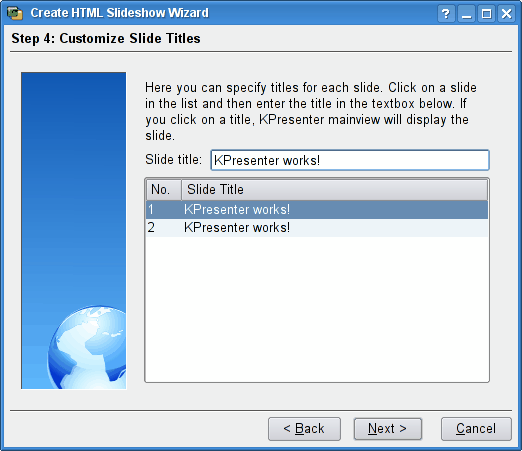 Ввод названий слайдов