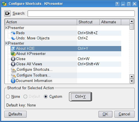 Customizing the shortcuts