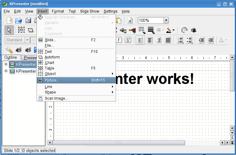 Использование меню для добавления рисунка